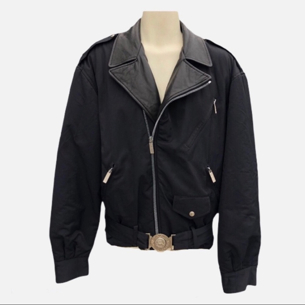Wathne Black Arctic Safari Moto Jacket Size  Large Belted With Wathne Detailing